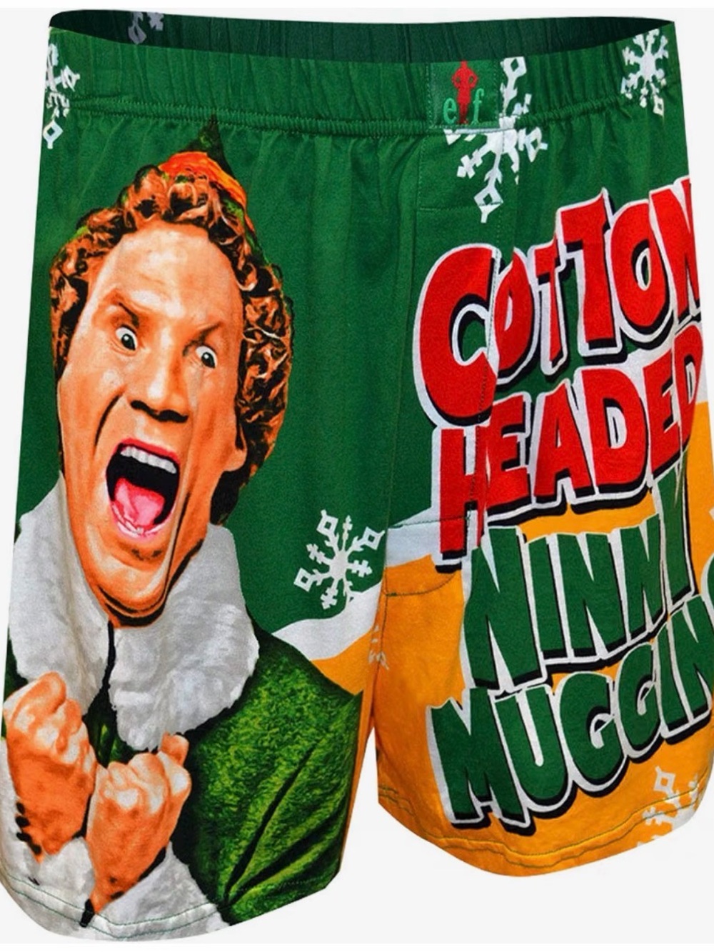 NWT Festive Green Cotton-Headed Ninny Muggins Graphic Men’s Buddy The Elf Boxers